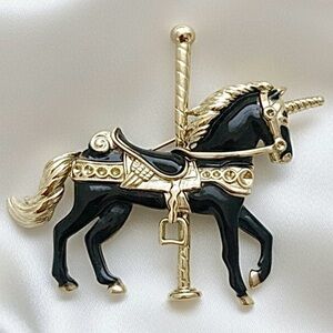 Unicorn carousel whimsical large brooch